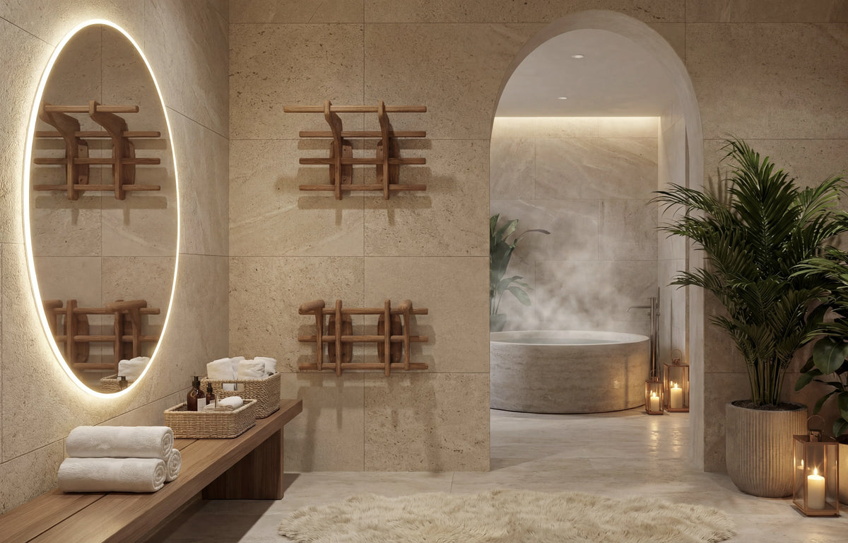 Drewniany sprzęt Fit Your Gym we wnętrzu w stylu spa