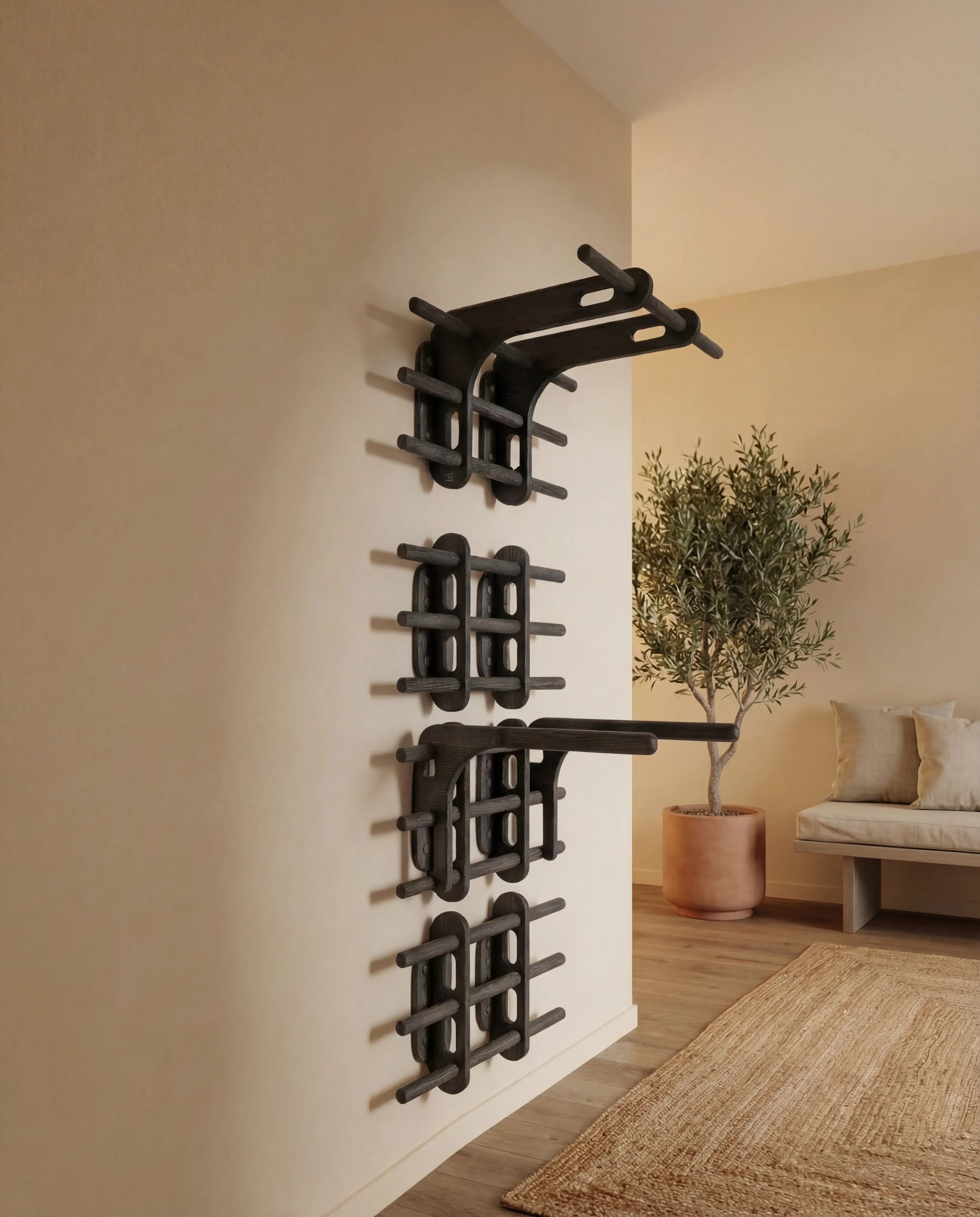 Sprossenwand-Wandsystem XL aus Holz – mit Klimmzug & Dip Barren